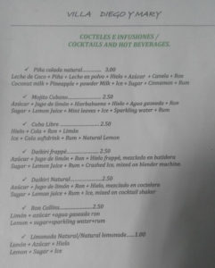 Cuban cocktails menu prices