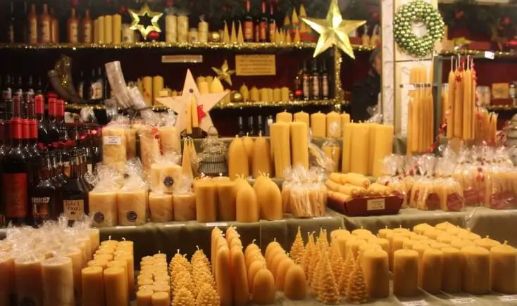 Handmade candles at the Christmas markets in Germany