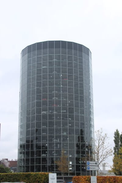 20-story car tower in Autostadt, Wolfsburg, Germany