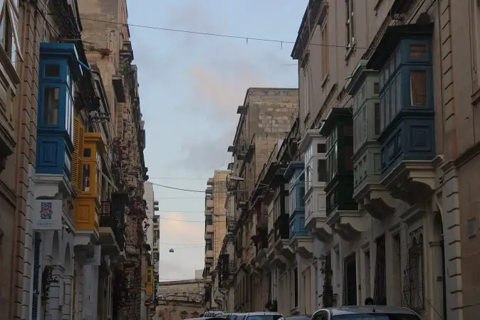 Street of Sliema with traditional maltese colorful balconies