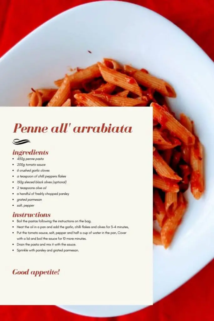 penne all arrabiata for your italian dinner - travel the world from home - italy