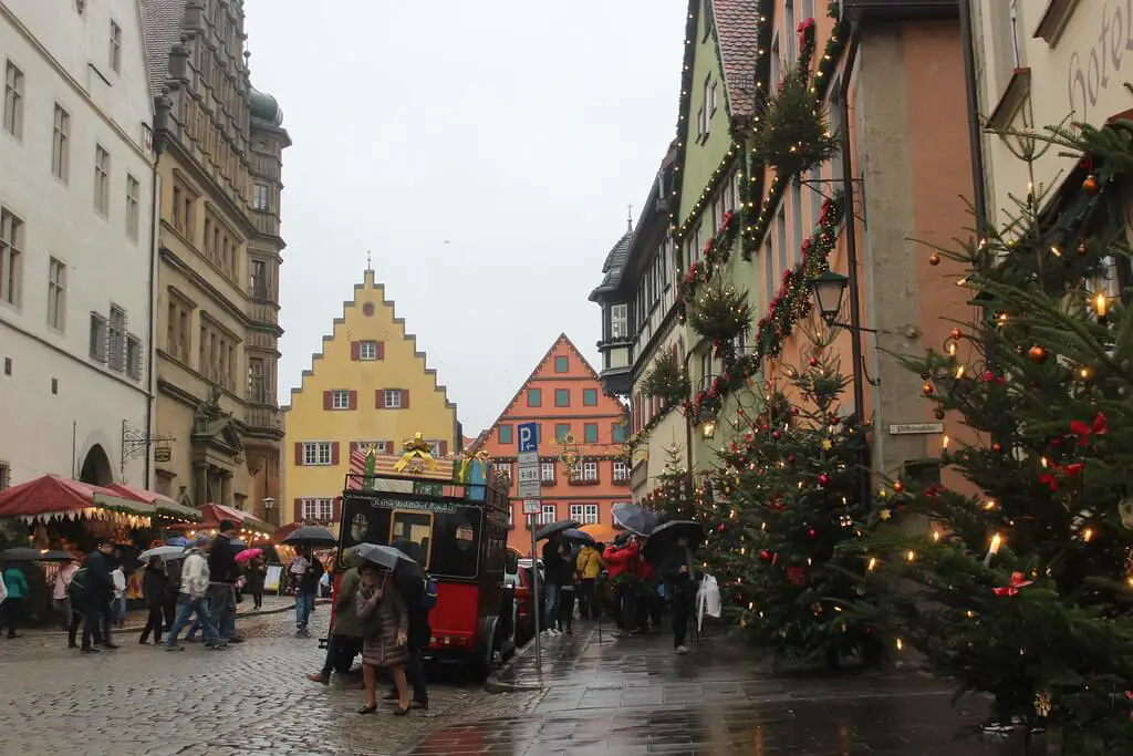 Christmas decorated street in Rothenburg ob der Tauber