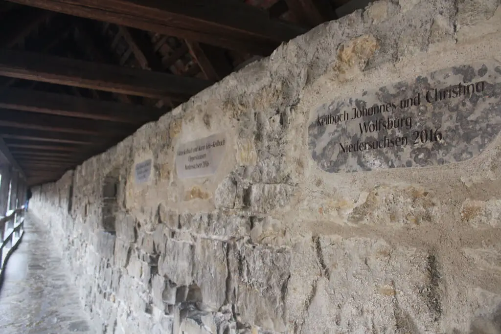 Plaques with the names of the donors for the reconstruction of the wall