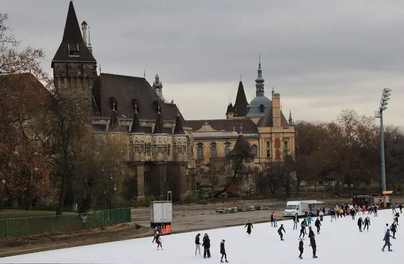 The largest outdoor ice skating rink in Europe, Budapest, Hungary